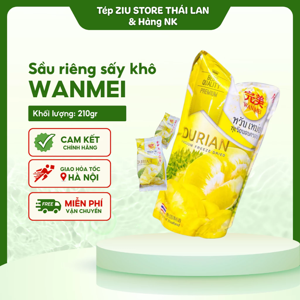 Sầu riêng sấy khô Thái Lan WANMEI - 1 bịch to 210gr